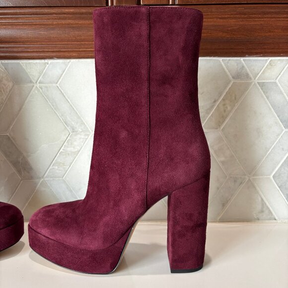 Stuart Weitzman Sz 8.5B Red Suede Platform Block Heel Sky High Ankle Boot Bootie - Picture 7 of 12